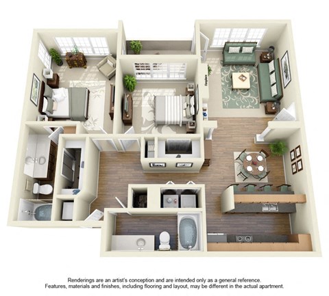 Floor plan for 2 beds, 2 baths, 1240 sqft